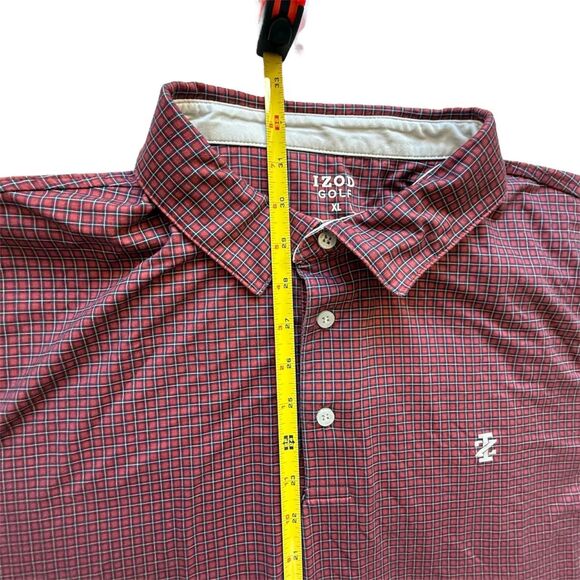 Izod Men's Burgundy and Red Check Plaid Golf Polo Shirt Mens XL Lightweight - Picture 4 of 6